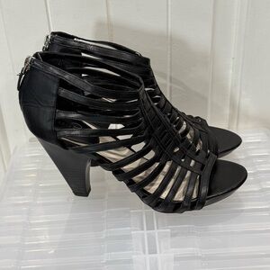 Studio Paolo Elegant Black Strappy Heels, Size 9 1/2